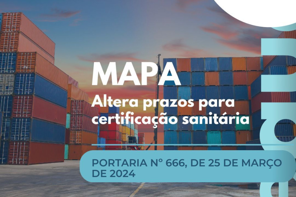 Imagem MAPA ALTERA PRAZOS PARA CERTIFICAÇÃO SANITÁRIA DE PRODUTOS DE ORIGEM ANIMAL