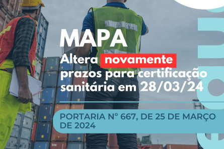 Imagem MAPA ALTERA PRAZOS PARA CERTIFICAÇÃO SANITÁRIA DE PRODUTOS DE ORIGEM ANIMAL